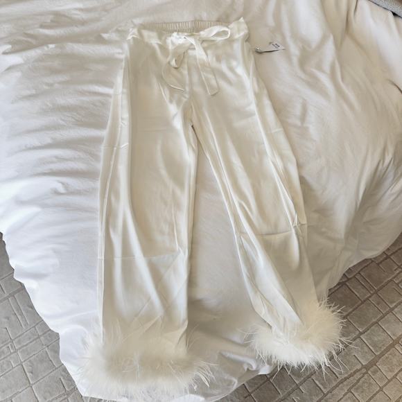 NWT Nadine Merabi White Darcie Feather Pants Size S - Picture 3 of 8
